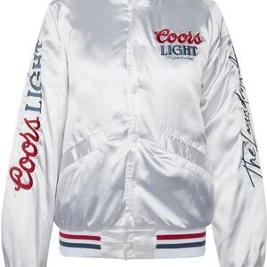NWT -The Laundry Room x Coors Light White Satin Jacket with Red and Blue Accents